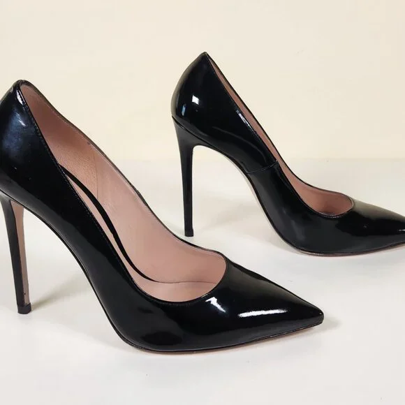Stuart Weitzman Black Patent Pointed-Toe Stiletto Pumps - Picture 3 of 5